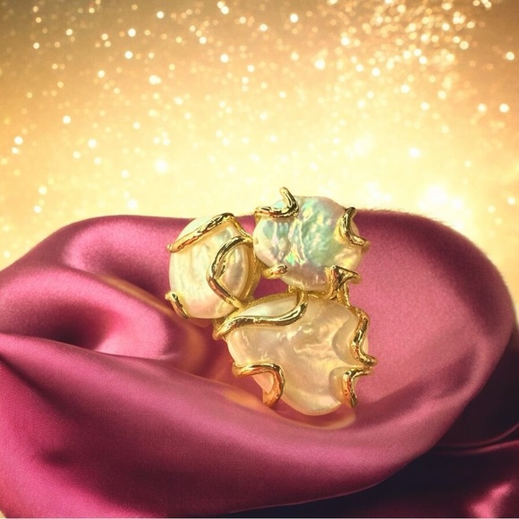 NEW Natural Freshwater Pearl GoldPlated Abstract Wrapped Adjustable Trilogy Ring - Picture 9 of 16